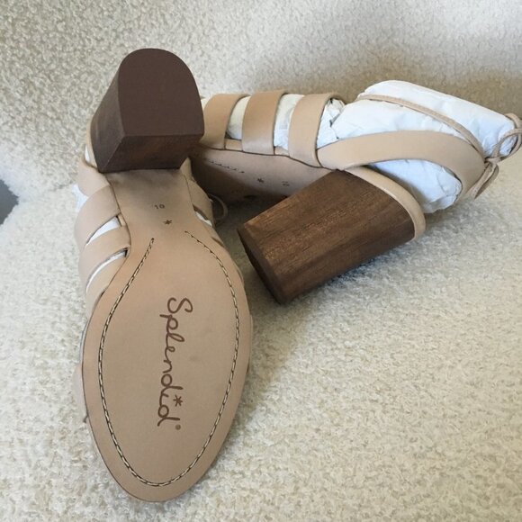 sz 10  New Splendid Brayden Lace Up Sandals Block Heel Black Leather Gladiator - Picture 5 of 9